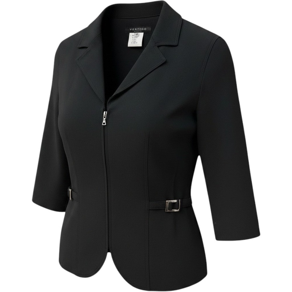 Vertigo Paris Blazer Jacket‎ Size M Black Zip Up Buckle Detail Vintage Y2K